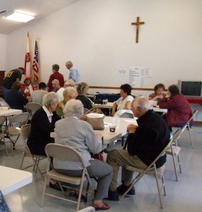 These folks chose to eat inside our new Parish hall.
